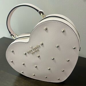 Kate spade ♠️ soft pink studded heart crossbody bag top handle satchel Leather